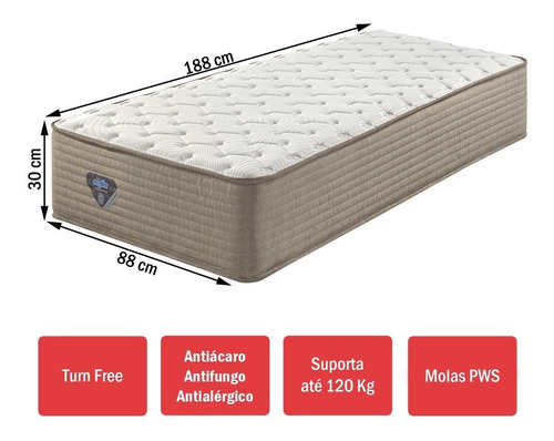 Colchão Solteiro Com Molas Ensacada Relax Duo Comfort Bege