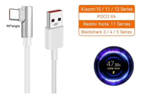Cabo Tipo C Turbo 120w 6a Compatível Poco Xiaomi 1.8 Metros Branco