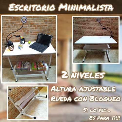 Mesa Escritorio Pc Minimalista Con Ruedas + Gratis Accesorio