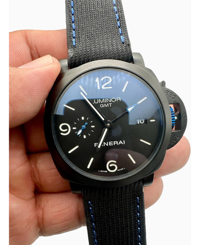 Reloj Premium Luminor Gmt Automatico Negro Detalles Azul (Reacondicionado)