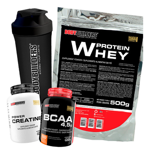 Kit Whey Protein 500g + Creatina + Bcaa + Coqueteleira Sabor Baunilha