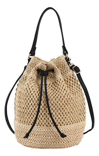Bolso Tipo Bombonera De Paja De Verano Con Cordón A La Moda,