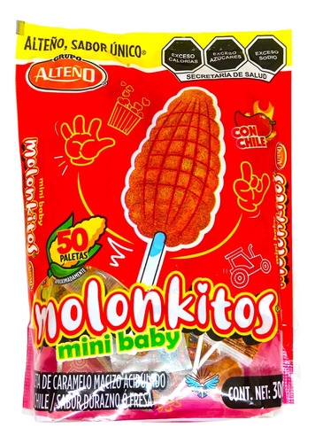 Paleta De Caramelo Macizo Aciduladito Alteño Molonkitos 50pz