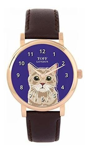 Reloj De Ra - Toff London Beige Tabby Cat Head Watch Ladies 