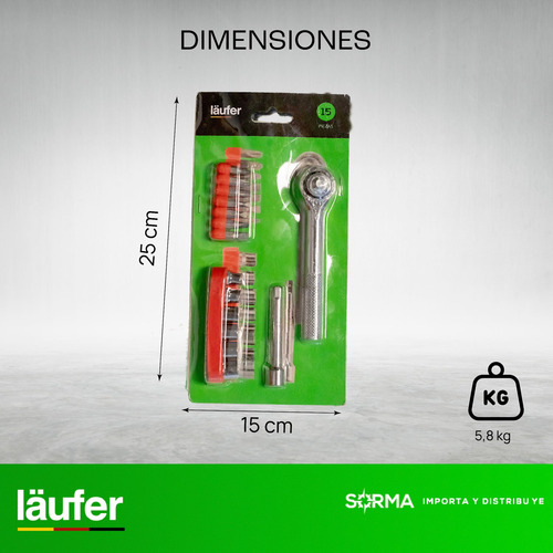 Imagen 5 de 9 de Juego De Lave Herramientas Tubo 15 Pcs Laufer Moto Auto