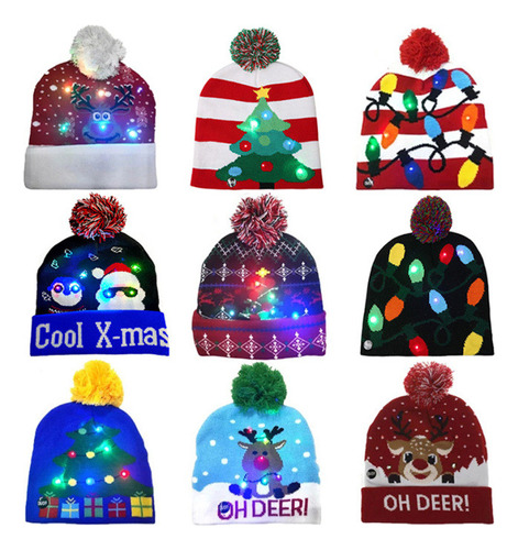 Set De 10 Gorros Navideños Y Luces Led Para Regalo De Navida