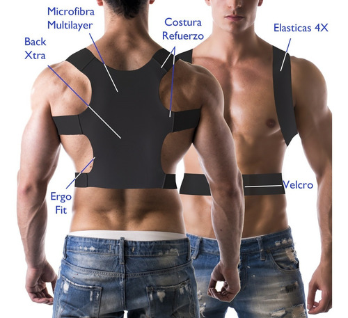 Imagen 5 de 8 de Corrector Postura Premium Italiano Talla S M Negro Pura+