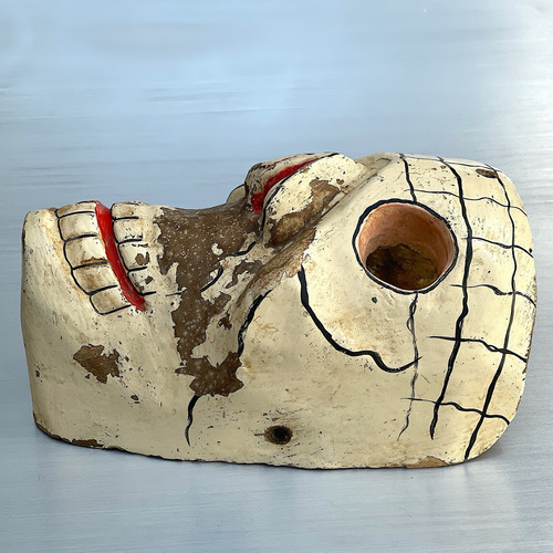 Antigua Màscara De Calavera Tallada En Madera De Colorìn Mex (Usado)