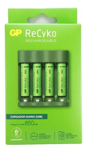 Cargador Usb + 4 Pila Recargables Aaa 850 Mah Gp