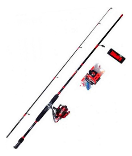 Combo Pescar Caña Rapala Rojo 7 Pies Caja Con Accesorios 