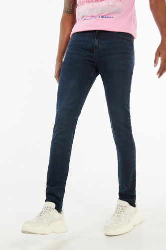 Jean Súper Skinny Azul Intenso Con Bolsillos Clásicos Y Tiro