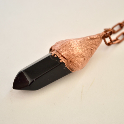 Imagen 3 de 6 de Collar Pendulo De Obsidiana Negra, Cadena Cobre, Cod1