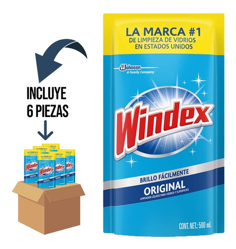 6 Pz- Windex Vidrios 500ml Doy Pack