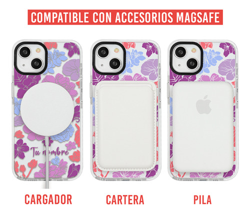 Funda Para iPhone Magsafe Mujer Flores Colores Con Nombre