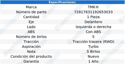 Maza Del Izquierda O Derecha 335i 3.0l 6 Cil 07 Al 13 Tmk