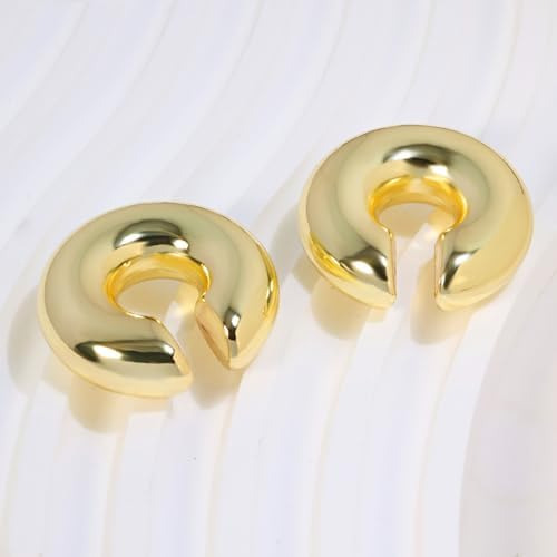 Aretes De Oro Grueso Para Mujer, Aretes Falsos Huggie Redond