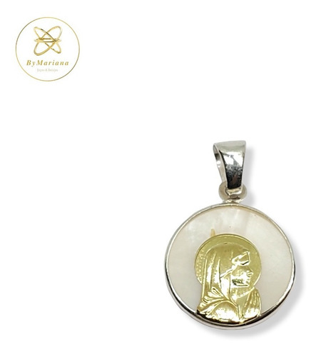 Imagen 1 de 4 de Dije Plata Y Oro Virgen Niña Con Nacar 17mm