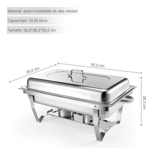 Bufetera Rectangular De Acero Inoxidable Y 2 Bandejas
