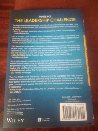 The Leadership Challenge, De James M. Kouzes - Barry Z. Posner. Editorial Wiley En Inglés