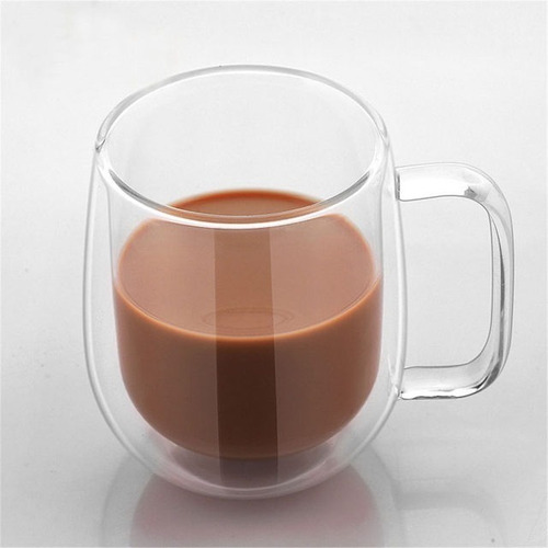 Imagen 6 de 10 de Pack 2 Tazas Doble Pared Vidrio 250ml Cafe Te Capuccino