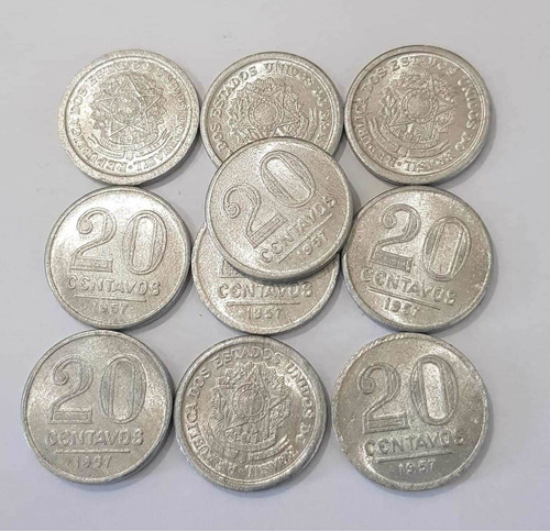 Lote 10 Moedas 20 Centavos 1957 Flor De Cunho!