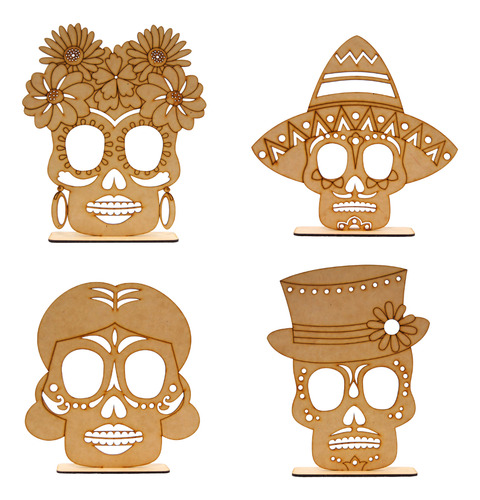 Kit 4 Caretas Figuras De Calaveras Día De Muertos Halloween