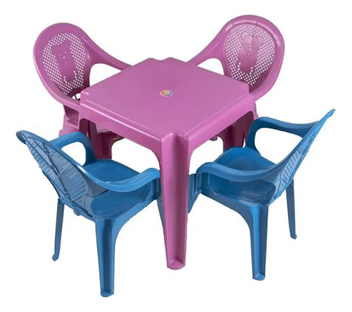 Kit Mesa Mais 2 Cadeiras Rosa E 2 Azul Infantil 58x26cm Tedd Cor Mesa Rosa