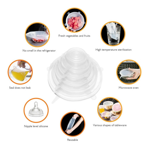 Color al Azar 6 Piezas de Silicona el/ástico Tapas Varios tama/ños Tapa 6pcs Cubra los Alimentos Conservante de Cine conservar su frescor Cap