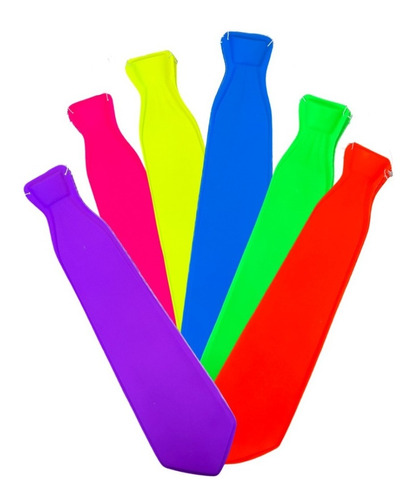 12 Corbatas Neon Liso Plastico Fiesta Batucada Mayoreo