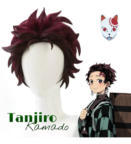 Peluca Tanjiro Kamado Cosplay Demon Slayer Anime Wig 