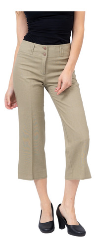 Pantalon Capri Mujer Pescador De Vestir Lino Tiro Alto 