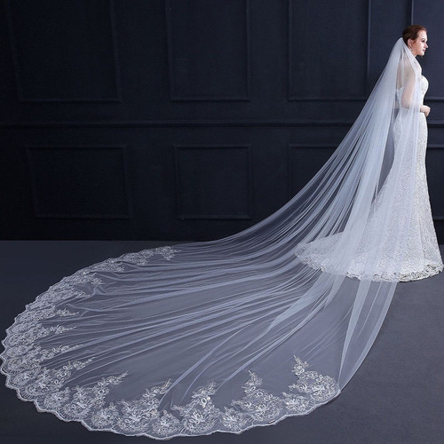 4m Una Capa Mujer Trailing Cathedral Velo De Novia Largo