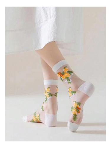 4 Pares De Calcetines De Malla Transparente Con Estampado
