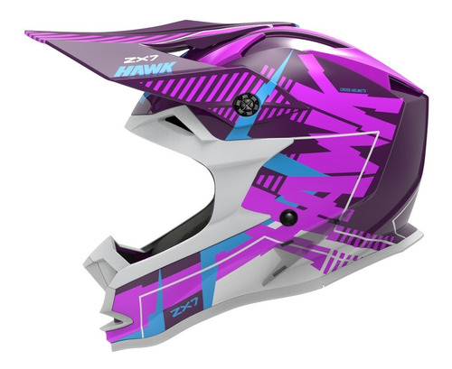 Casco Moto Hawk Zx7 Mx Cross Enduro Violeta Mujer Oficial