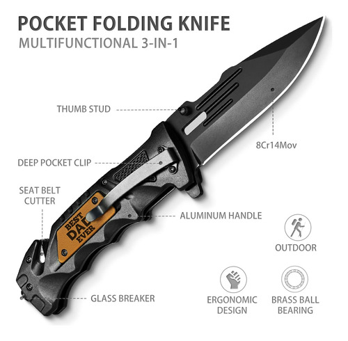 Cuchillo Bolsillo 3 En 1 Edc Grabado Best Dad Ever Regalo I