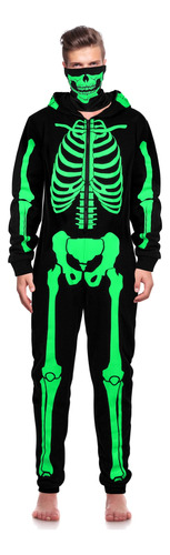 Disfraz De Calavera De Halloween Para Hombre, Mono De Esqueleto Para Adulto Que Brilla En La Oscuridad, Pijama, Conjunto De Mono Con Máscara De