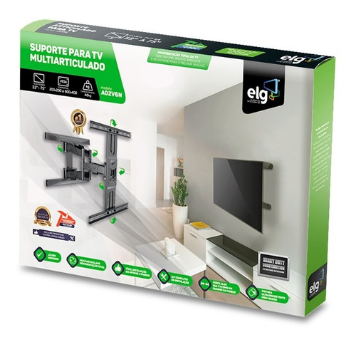 Imagem 3 de 3 de Suporte ELG A02V6N de parede para TV/Monitor de 32" até 75" preto