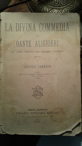 La Divina Comedia Dante Alighieri En Italiano Año 1873
