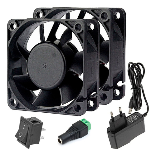 Kit 2x Micro Ventilador Cooler 60mm + Fonte+conector+chave