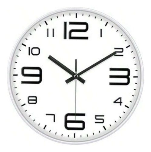 Reloj De Pared Cuarzo Moderno 30cm Dormitorio Salon Blanco Números Negros