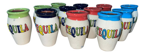 12 Tequilero De Barro 80ml De Colores Agua
