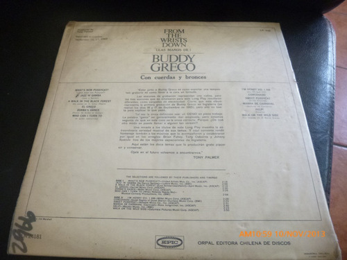 Vinilo Lp De Buddy Greco -fron The Wrists Down (xx377 (Usado)