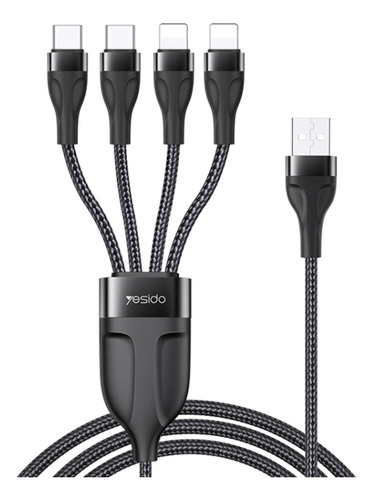 Cable De Carga Usb 4 En 1 Negro Yesido Ca111 De 1,2 M