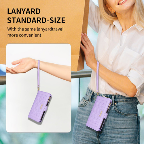 Funda Para Samsung Galaxy Ling Con Estampado De Cuadrícula, Tarjetero, Tres En Uno, Portátil, Multifuncional, Morado