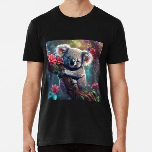 Remera Cerveza Koala En Árbol Con Flores. Algodon Premium