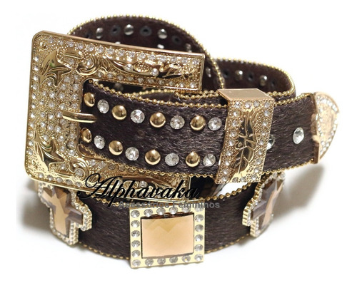 Imagem 4 de 4 de Cinto Moda Country Marrom Com Strass E Pedrarias