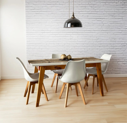 Juego Comedor Escandinavo Mesa Nórdica 120 + 4 Sillas Tulip Blanco