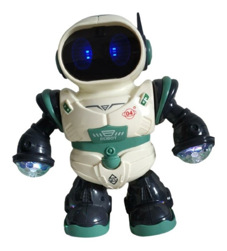 Robô Infantil Dançante Boneco C/ Som E Luz Brinquedo Criança Cor Branco Com Verde