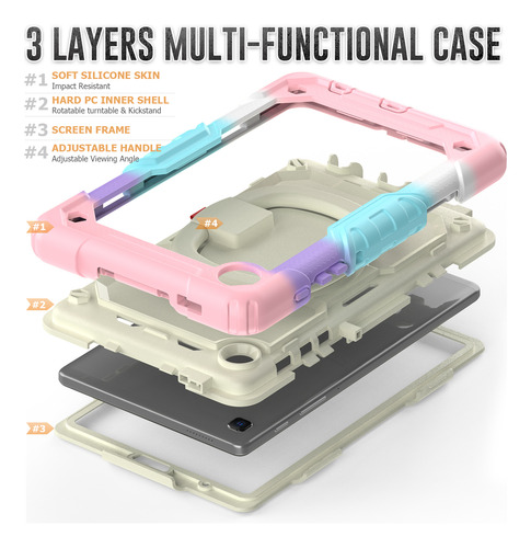 Funda Híbrida Con Función Atril Para Samsung Galaxy Tab A7 Lite 8.7 2021 Sm-t220 Sm-t225 Sm-t225n Sm-t227u Con 360