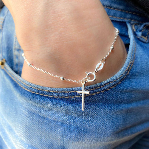Imagen 6 de 8 de Pulsera Denario De Plata 925 Con Dije De Cruz (arg60020)